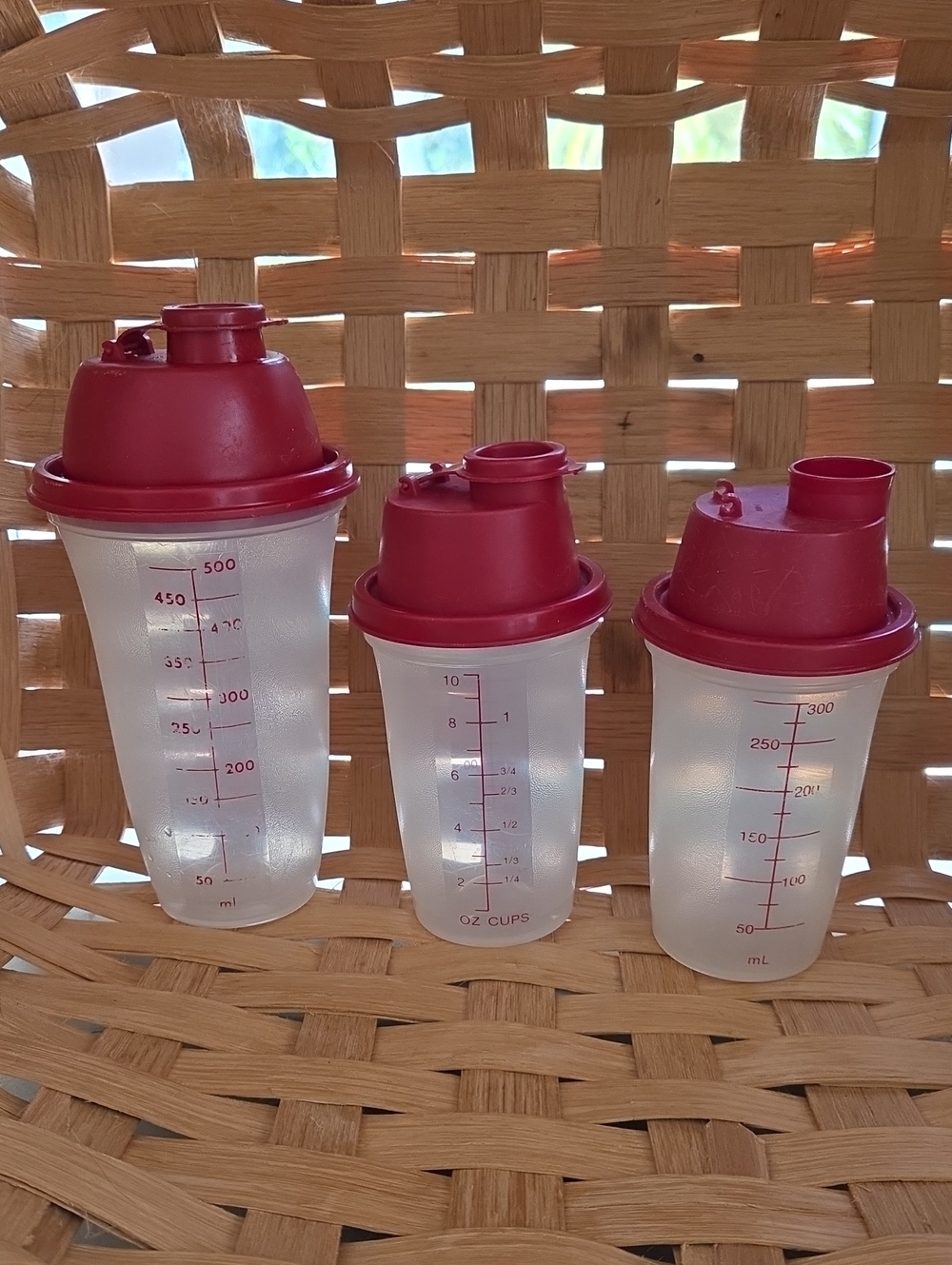 Tupperware Shakers, 16 OZ, TWO 10 OZ (MILILETERS ON FLIP SIDE)